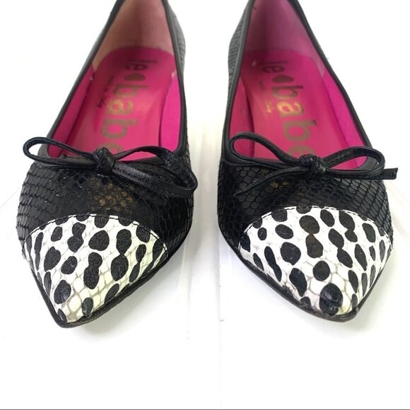 LE BABE CROC BLACK HEEL LEATHER POINTED HEEL ANIMAL PRINT SHOES MADE IN ITALY 37 - Picture 4 of 17